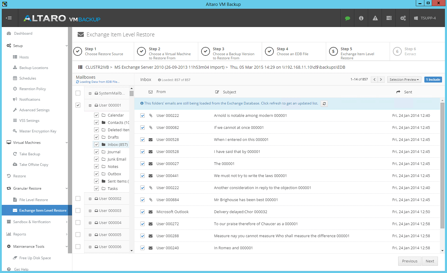 Altaro VM Backup - Microsoft Exchange restore items
